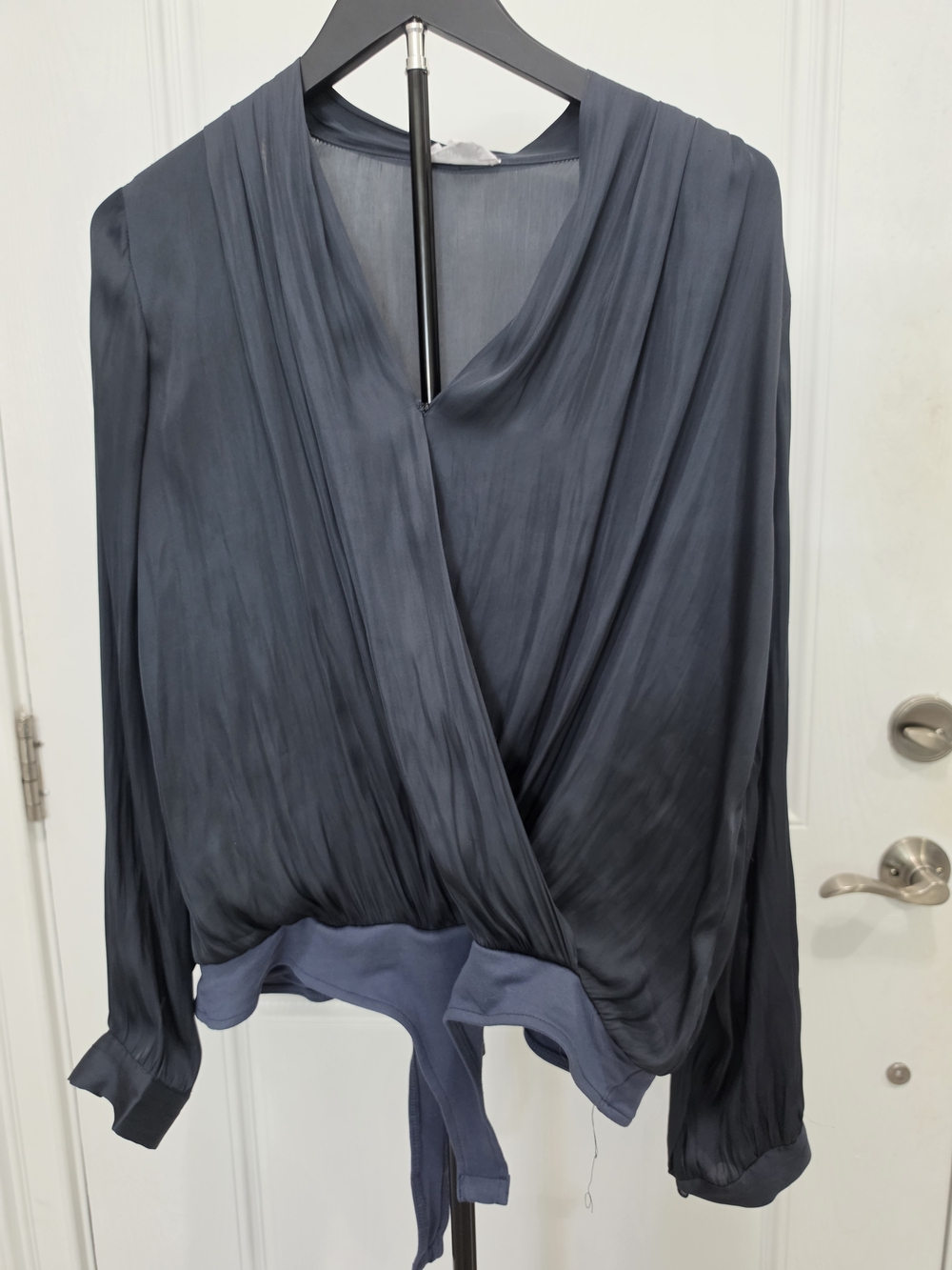 Womens Draped Wrap Blouse Bodysuit - Navy